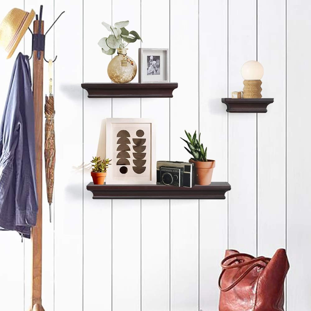 Modern Storage Floating Shelves, Perfect for Enhancing Decor and Organization in Any Room, Espresso Brown, Set of 3