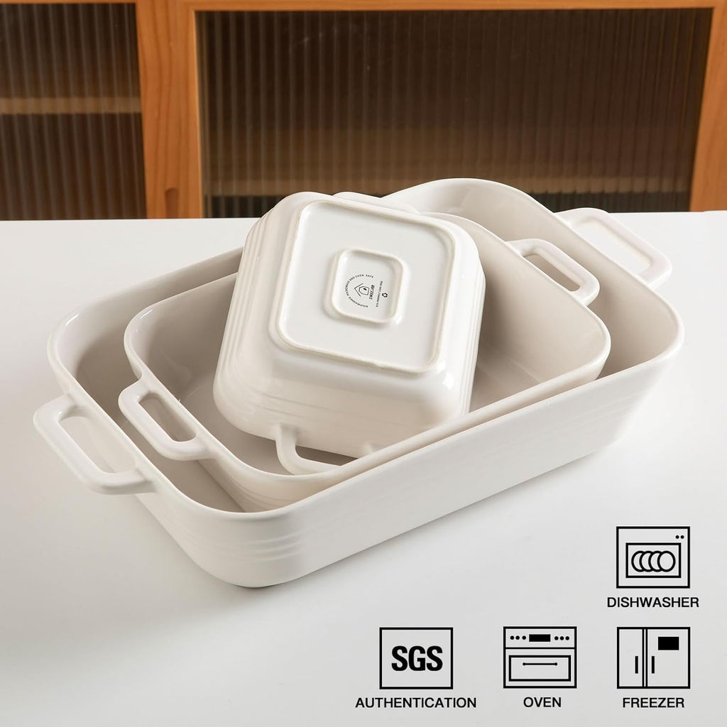 Relief Casserole Dishes for Oven, Ceramic 9x13 Pans Set for Cooking, Cake, Banquet and Daily Use, Rectangular