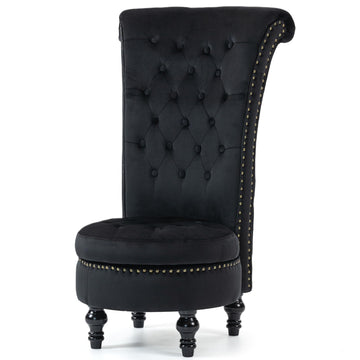 High Back Throne Royal Chair, Velvet Armless Accent Chair with Storage, Nailhead Trim, Solid Rubberwood Legs Bedroom