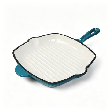 Enameled Cast Iron Steak Grill Pan, Nonstick Square Grilling Pan, Frying Pan (Peacock Blue, 9.5 inch)