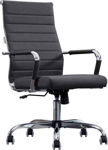 Home Ribbed, Modern Leather Conference Room Chairs, Ergonomic Office Desk Chair, High Back Executive Computer Chair