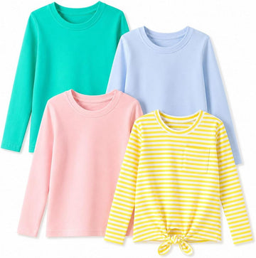 Girls Cotton T-Shirts 4 Pack Short Sleeve Basic Tees & Tops