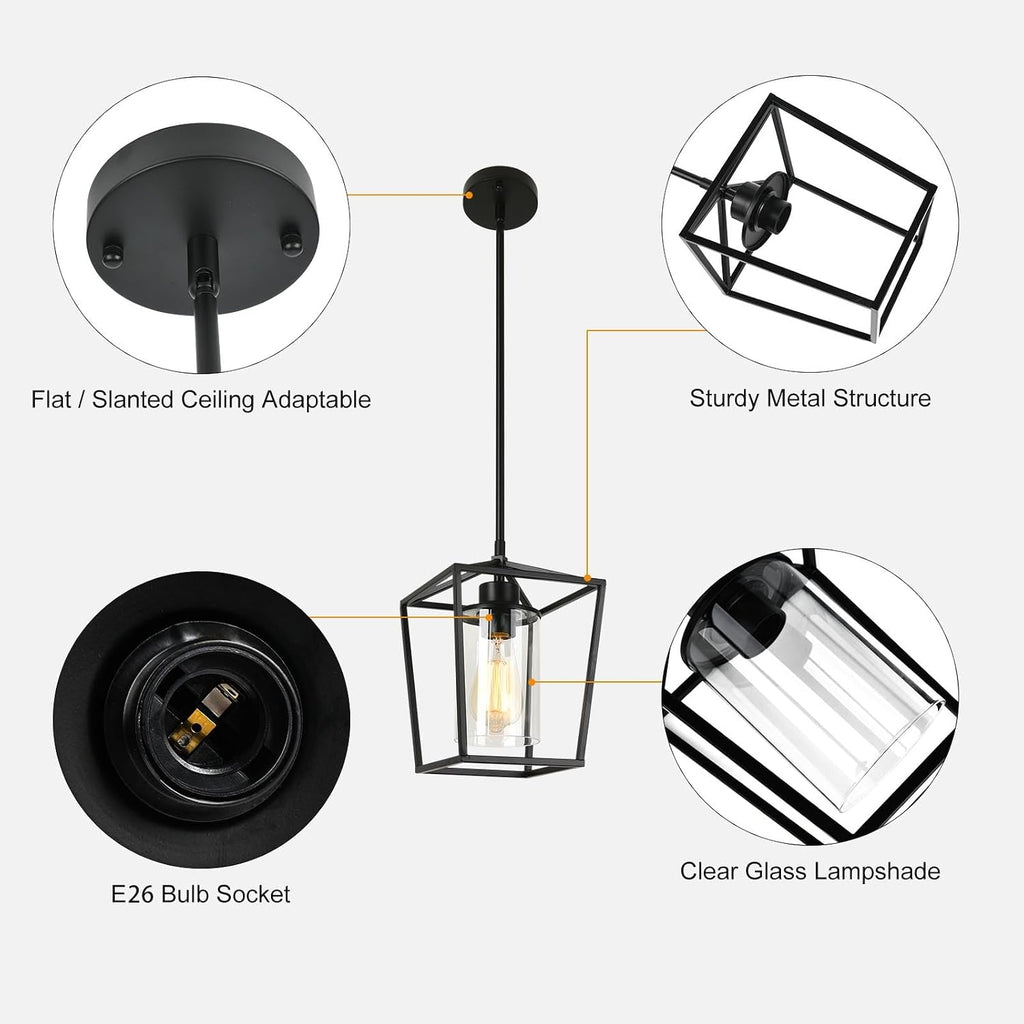 Black Pendant Lights Kitchen Island, 1-Light Farmhouse Kitchen Pendant Lighting Over Island, Metal Cage Island