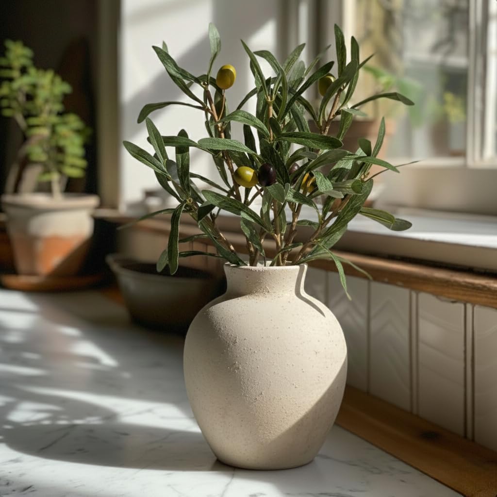 Ceramic Decorative Flower Vase | 6 Inch Pottery Rustic Farmhouse Boho Vase