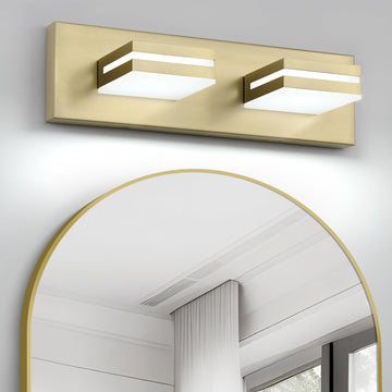 2 Light Bathroom Vanity Light Gold Modern 16W LED Dimmable Vanity Light Over Mirror 350° Adjustable Lamp Head Cold