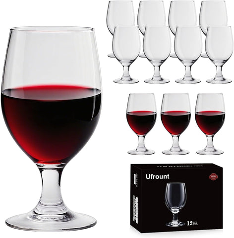 13 OZ Red&White Wine Glasses,Clear Water Goblets Set of 12, Multi-purpose Water Goblet Glasses Dessert Port Short