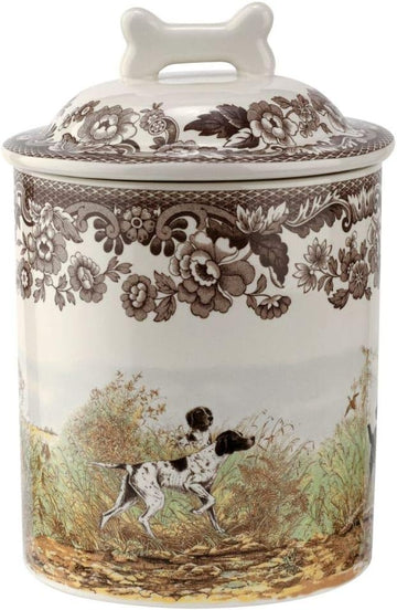 Woodland Treat Jar with Hunting Dogs Design - Brown/White