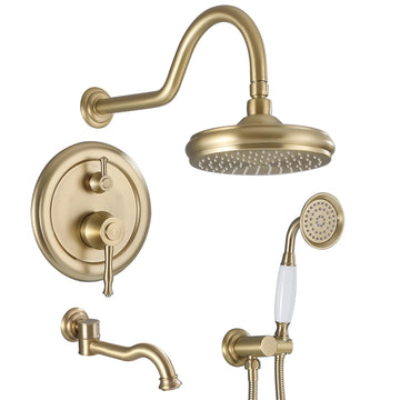 Rainfall Shower System with Handheld Sprayer,Brushed Gold Antique Shower Faucet Sets,Shower Fixture Combo with Brass