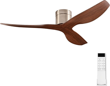 52" Low-Profile Modern Ceiling Fan with Remote – Brown & Brushed Nickel, 3-Blade, DC Motor, No Light