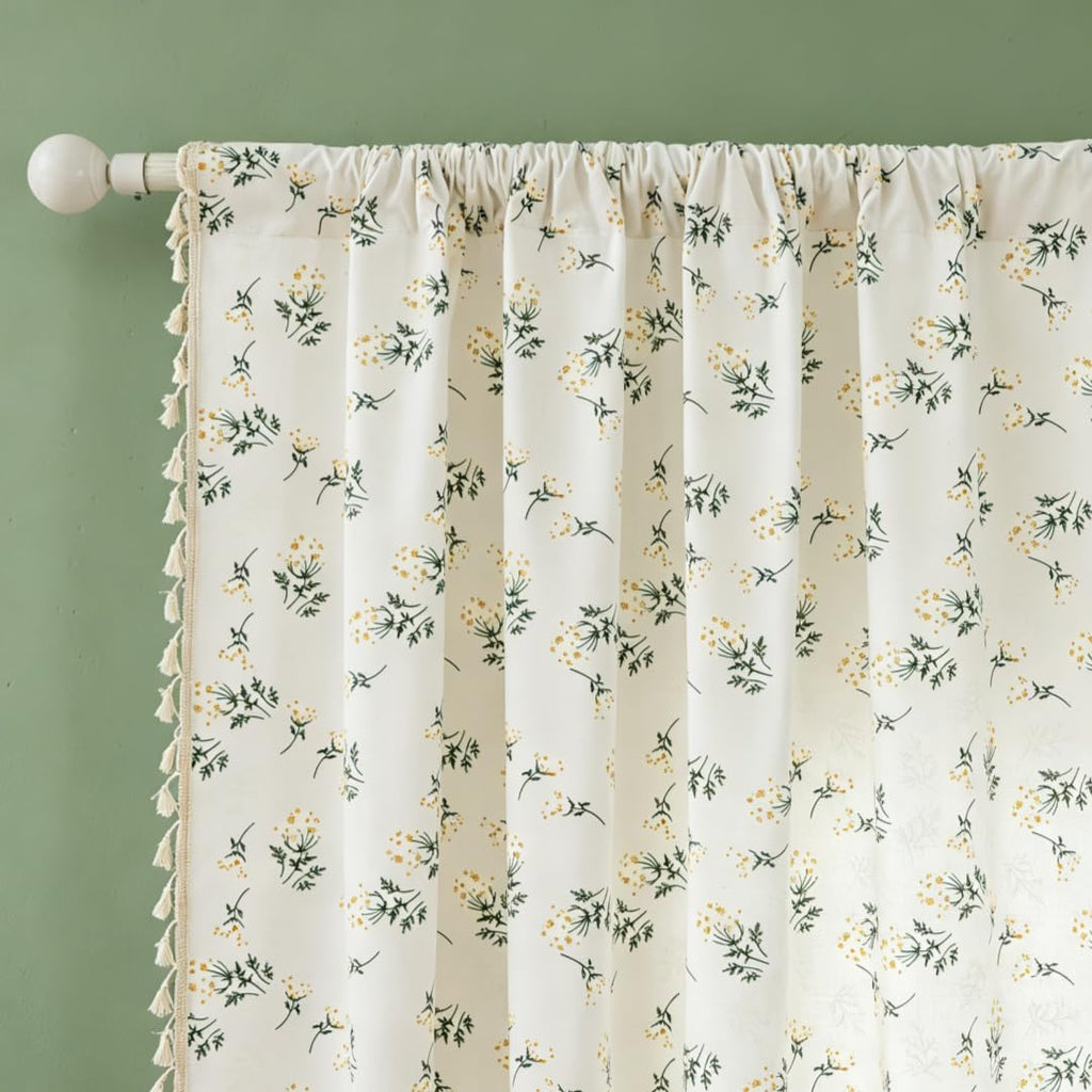 Floral Tassel Curtains, Boho Farmhouse Window Drapes 96 Inch