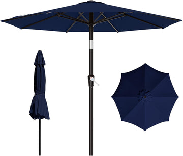 9 FT Patio Umbrella Umbrella with Push Button Tilt and Crank, Outdoor Patio Umbrellas with 8 Sturdy Ribs Pool (Navy)