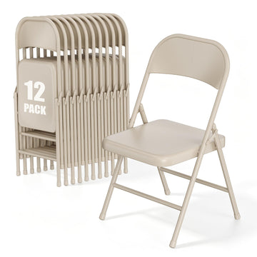 12 Pack All Metal Folding Chairs, Heavy Duty Foldable Chair Waterproof Resistant Portable Commercial Seating, Ideal