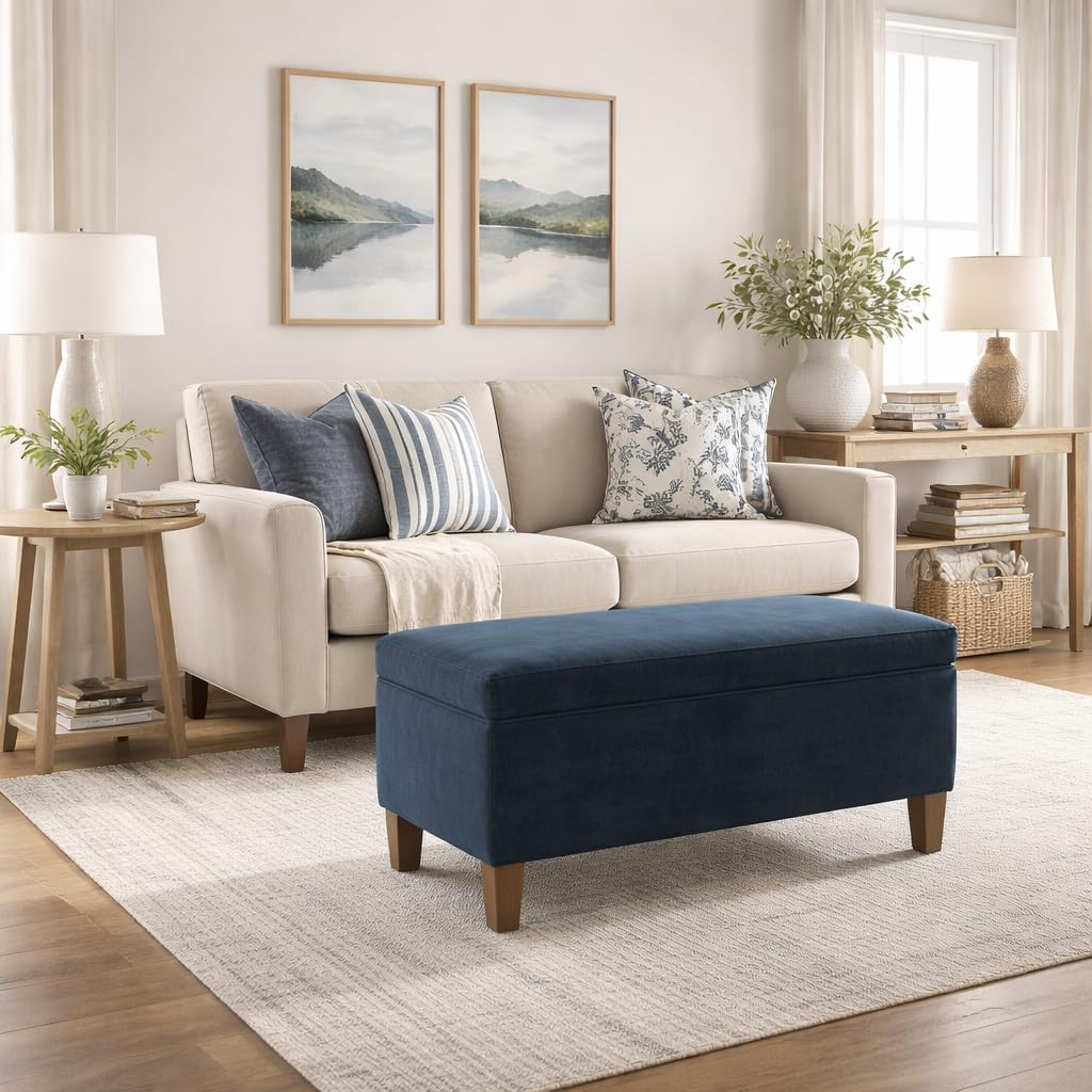 36" Storage Ottoman Bench with Hinged Lid - Navy