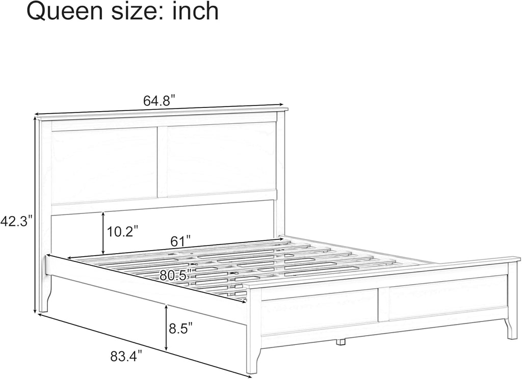 Queen Bed Frame, Solid Wood Platfrom Bed Frame Queen with Headboard & Slat Supports, No Box Spring Needed, Easy