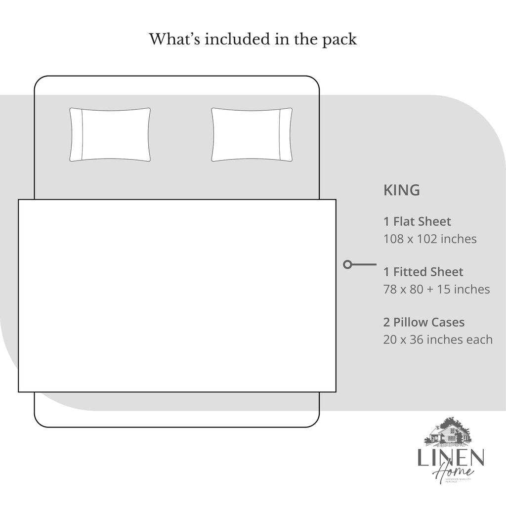 Home 100% Cotton Percale Sheets King, 4 Pc Cooling Set - White