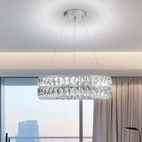 Led 15.7" Silver Ring Crystal Chandelier, Modern Dimmable Chandeliers Lighting and Hanging Adjustable, LED Round Ceiling Light Fixtures for Dining Room Living Room A122-B0D841L8QY