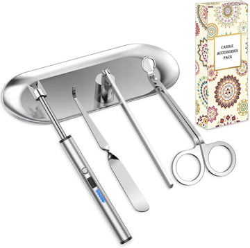 5 in 1 Candle Care Kit, Elegant Candle Wick Trimmer Set, Candle Lighter Set, Candle Snuffer, Candle Tray, Candle Wick