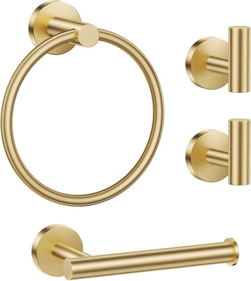 Bathroom Hardware Set, 4-Piece Towel Holder Set Include Toilet Paper Holder,Towel Ring and 2 Towel Hooks Stainless