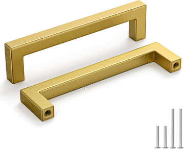 30 Pack 5 Inch Gold Kitchen Cabinet Handles Gold Handles for Cabinets Brushed Brass Cabinet Pulls Square Hardware for Cabinets Stainless Steel Modern Hardware