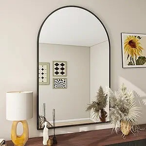 24"X36" Arch Bathroom Mirror, Wall Mounted Vanity Metal Frame Mirror, Black