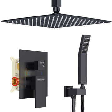 12 Inch Ceiling Mount Rain Shower System,Matte Black