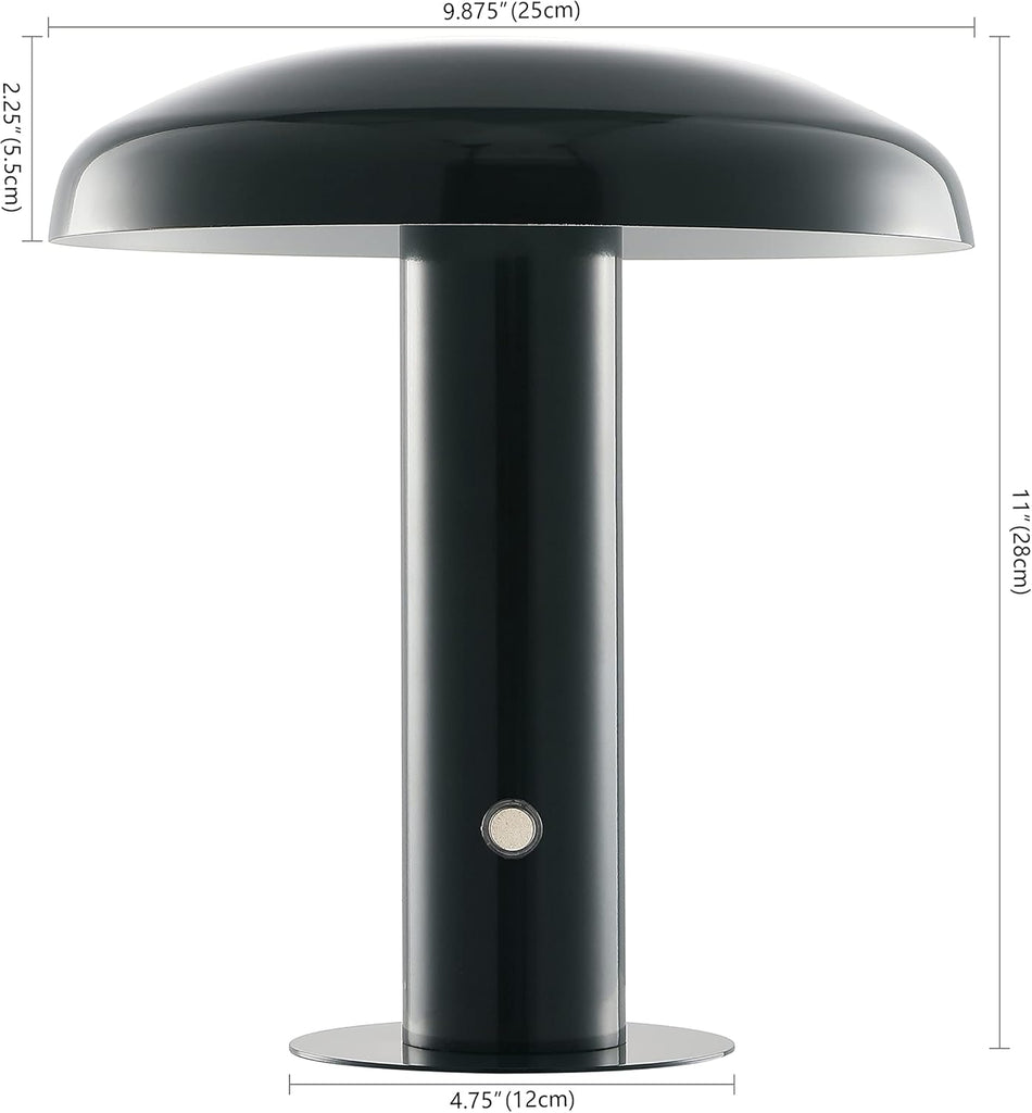 11" Forest Green Rechargeable LED Mushroom Table Lamp, Cordless Portable Dimmable Mid-Century Modern Accent Lamp