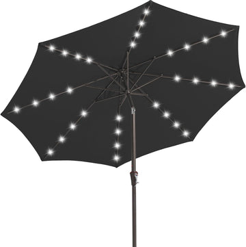 9FT Outdoor Patio Umbrella with Solar Lights, LED Lighted Pool Umbrella with Tilt and Crank - Jet Black