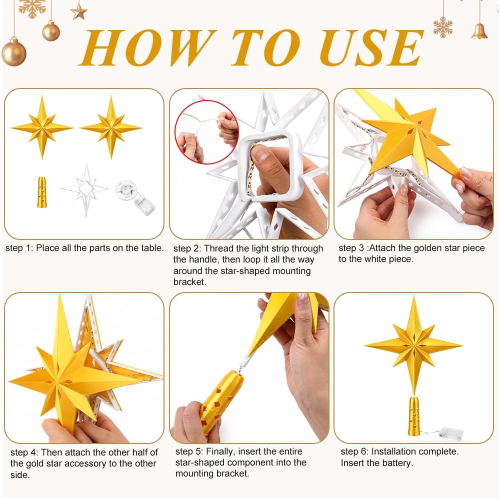 Lighted 3D Printed Christmas Star Tree Topper for Christmas Decor