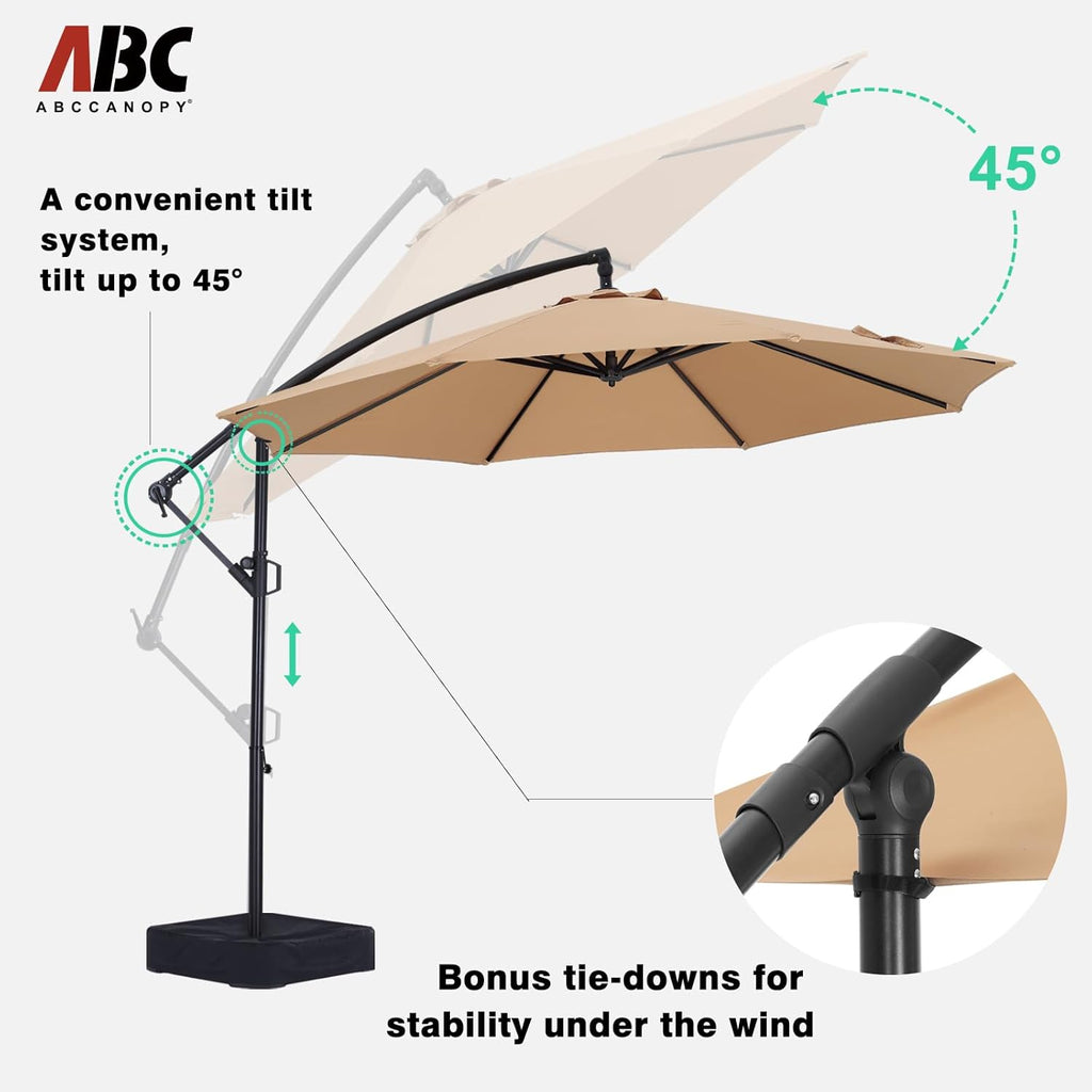 10FT Cantilever Patio Umbrella with base included - Khaki