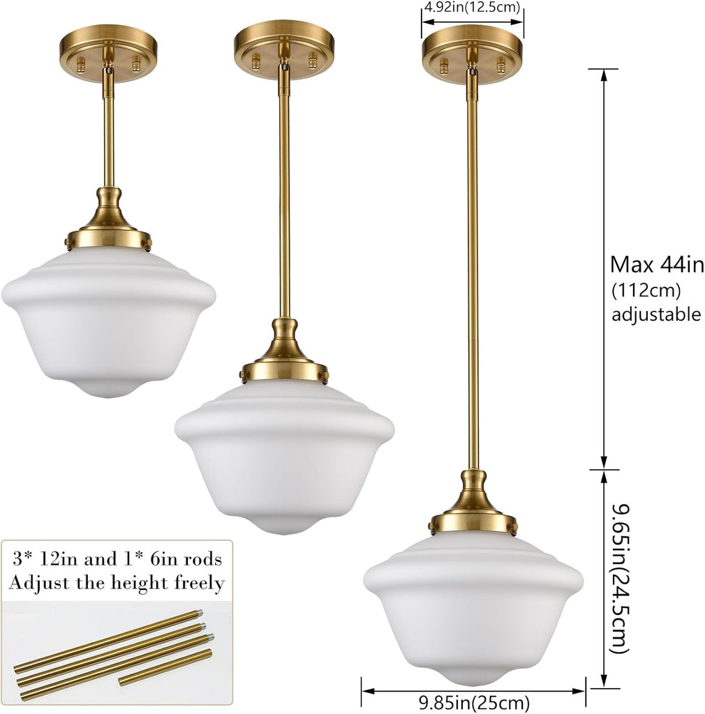 Modern Gold Schoolhouse Pendant Light Fixture | 10-Inch Milk White Glass Pendant Lighting for Kitchen Island