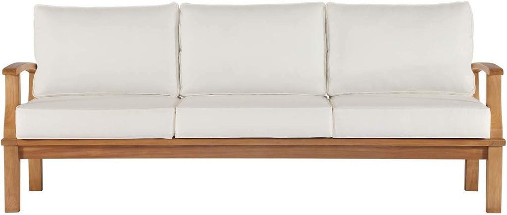Marina Outdoor Patio Teak Sofa in Natural White