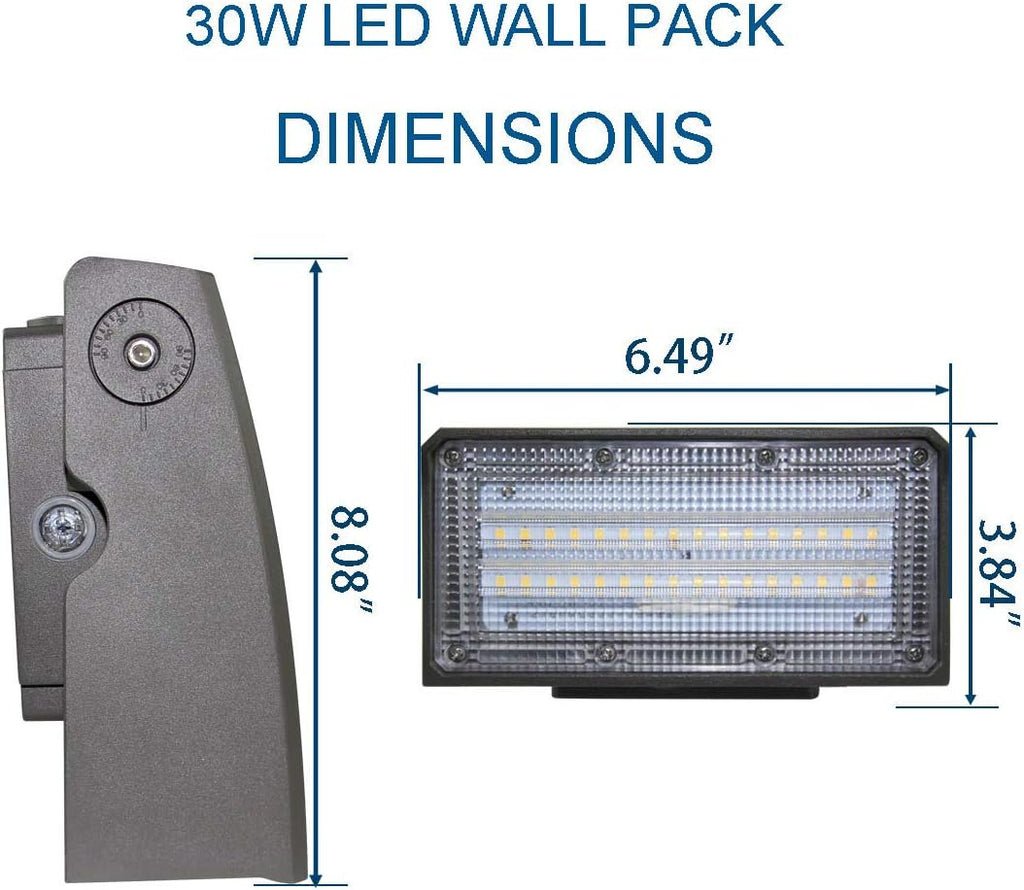 2 Pack) 30W LED Wall Pack, Dusk-to-Dawn Photocell, Adjustable Head, Full Cut-Off Security Light, 5000K 3300lm
