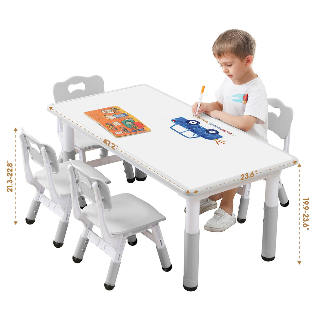 Kids Table & 6 Chairs Set, Adjustable Graffiti Legs Class, Daycare, Home 3-12