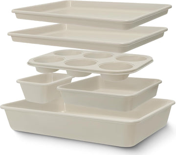 Pans Set, Nonstick Bakeware Sets, Oven Pans for Cooking, 6 Pieces Set Including Cookie Sheet, Deep Roaster Pan