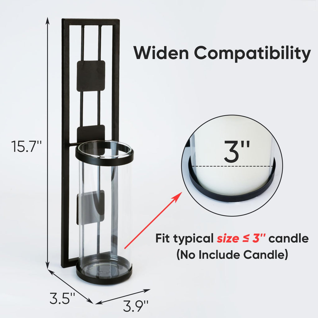 Black 2 Pack Wall Sconce Candle Holder, Rustic Metal Decor