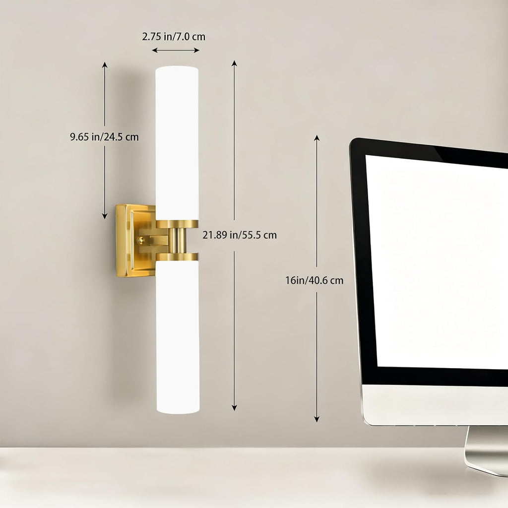 Gold Wall Sconces Set of Two, Bathroom Sconces with Frosted Glass Shade, Modern Vanity Sconces Lighting over Mirror