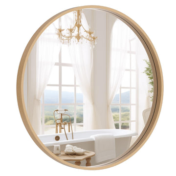Round Wood Mirror 24 inch Circle Wall Mirror Round Wall Mirror for Wall Decor, Vanity, Entryway Living Room (Natural)