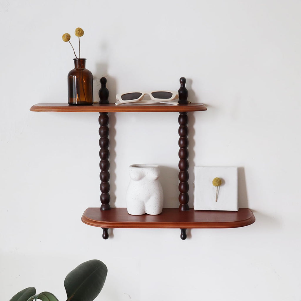 2-Tier Wall Mounted Floating Shelf with Two Roman Columns, Decorative Display Shelf for Entrance, Bathroom, Bedroom