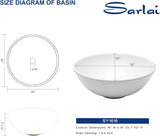 Sarlai Vessel Sink Round - 16"x16" Modern Round Bowl Above Counter White Porcelain Ceramic Bathroom Vessel Vanity Sink