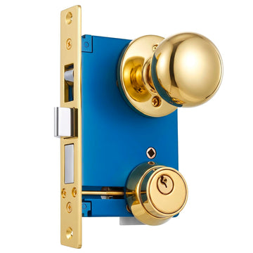 1 Set Double Cylinder Mortise Lock, Right Hand Reverse, Brass