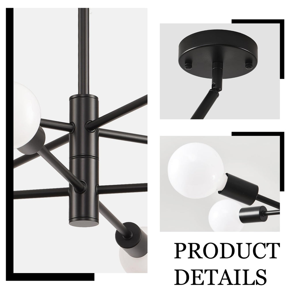 Sputnik Ceiling Light Fixture 8-Light Black Modern Farmhouse Chandelier