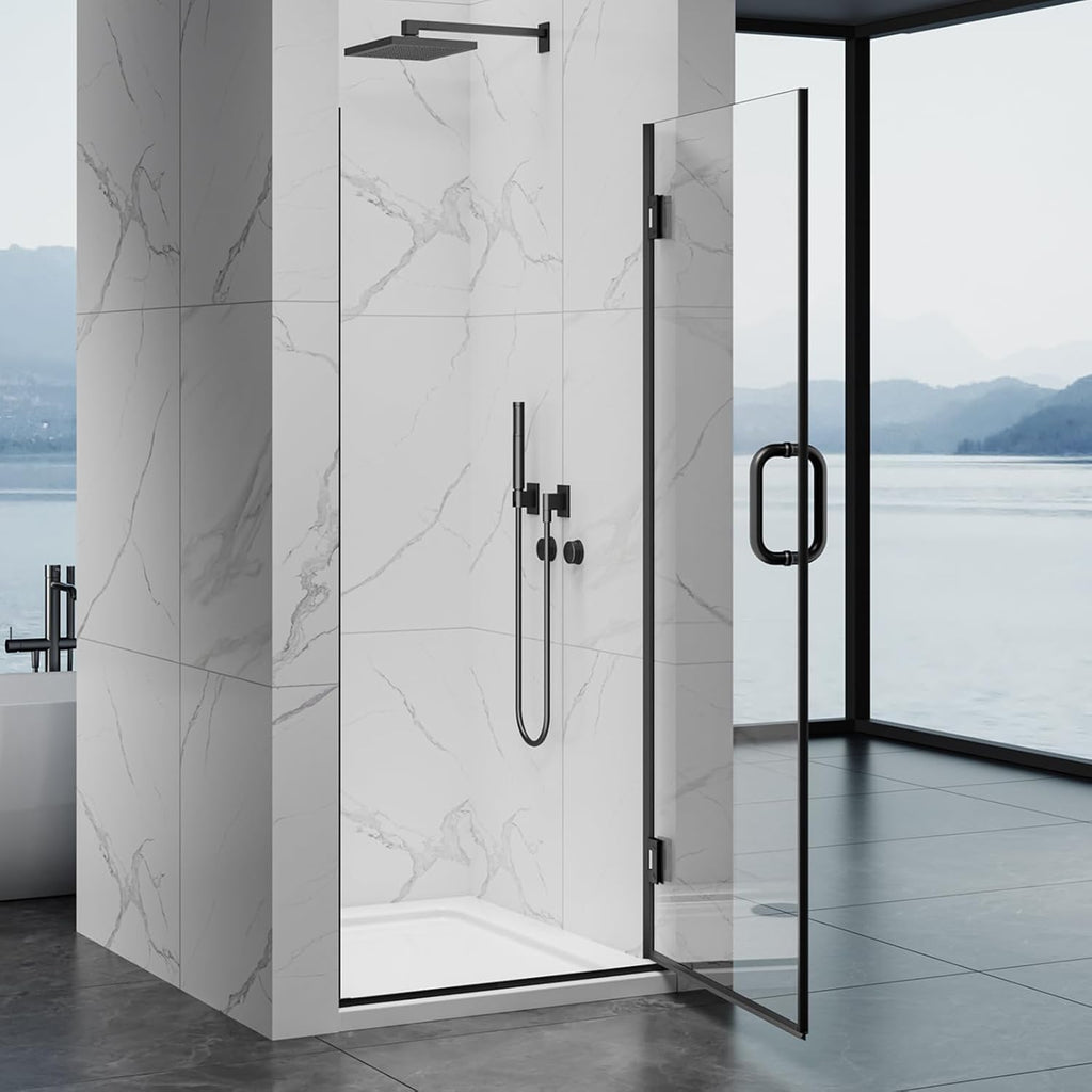 Framelss Hinged Shower Door, 36" W x 76" H Single Swing Pivot Shower Door