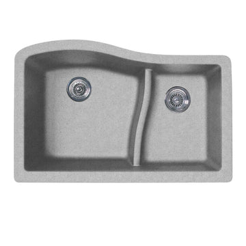 Swan 22" x 33" Granite Undermount Large and Small Double Bowl Sink in Opal White