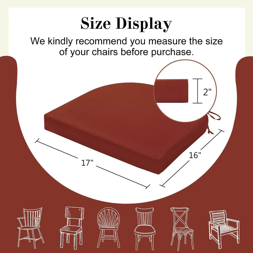 Outdoor Chair Cushions, Waterproof Patio Seat Cushions with Adjustable Straps, Round Corner Patio Chair Cushions for