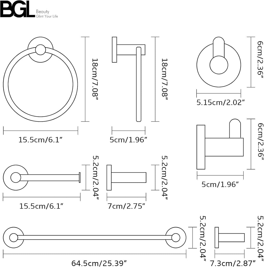 Bathroom Accessory Set Brushed Nickel 4-Pieces Bathroom Towel Rack 24 Inches Adjustable Bathroom Hardware Set