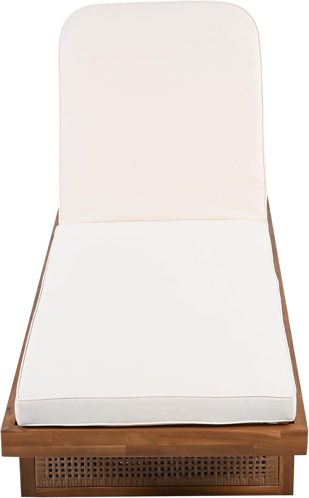 Acacia Wood Patio Chaise Lounge with Cushion, Outdoor Patio Sun Lounger Recliner Chair, Adjustable Backrest