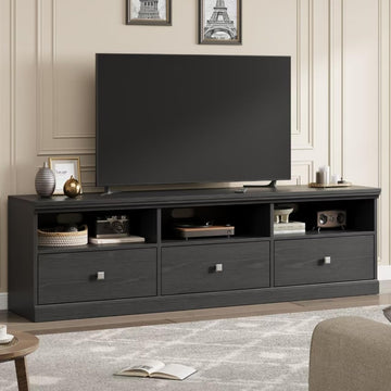 70in TV Stand for TVs up to 80", Mid Century Modern Entertainment Center with Storage Drawer and Open Shelves, TV