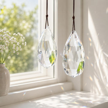 Set 2 Crystal Prism Clear Faceted Glass Olive Prisms Chandelier Crystal Hanging Ornaments for Christmas Tree DIY