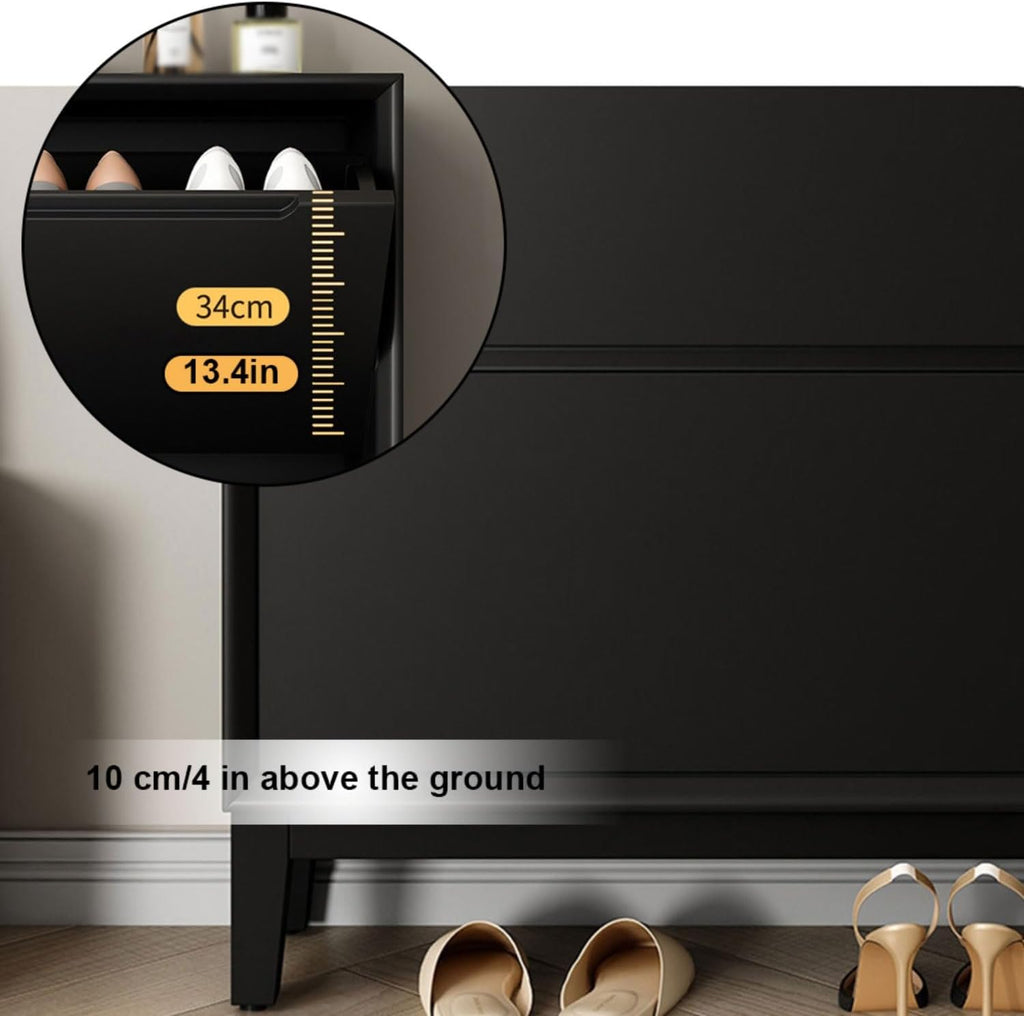 Organizer Rack,3-Tier Flip-Top Solid Wood Shoe Cabinet,Sturdy Solid Wood,Space-Saving Narrow Style, Dust-Proof,with