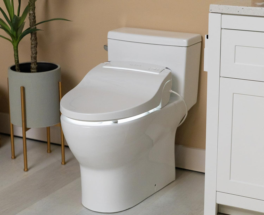 Elongated Bidet Toilet Seat with Endless Warm Water, Bowl Mist, LED Light, Quiet Operation, Wireless Remote, Stainless Steel Nozzle, Sittable Lid